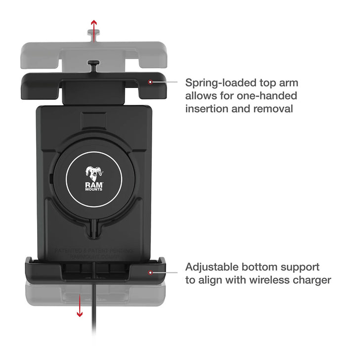 Ram Mount RAM Quick-Grip Pro XL w/Ball  Qi2 15W Wireless Charger [RAM-HOL-PD7B-W2MU]
