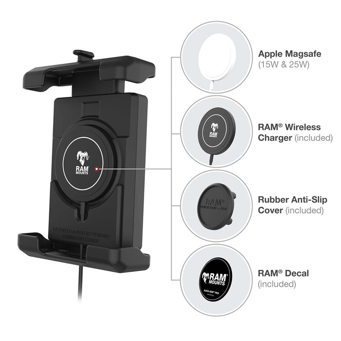 Ram Mount RAM Quick-Grip Pro XL w/Ball  Qi2 15W Wireless Charger [RAM-HOL-PD7B-W2MU]