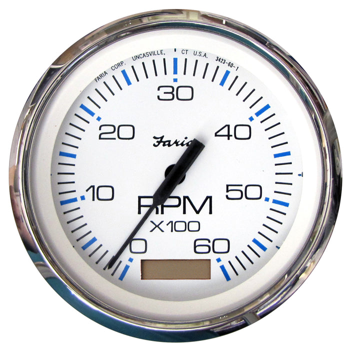 Faria Chesapeake White SS 4" Tachometer w/Hourmeter - 6000 RPM (Gas)(Inboard) [33832]