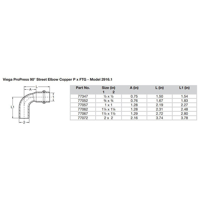 Viega ProPress 3/4" - 90 Copper Elbow - Street/Press Connection - Smart Connect Technology [77052]