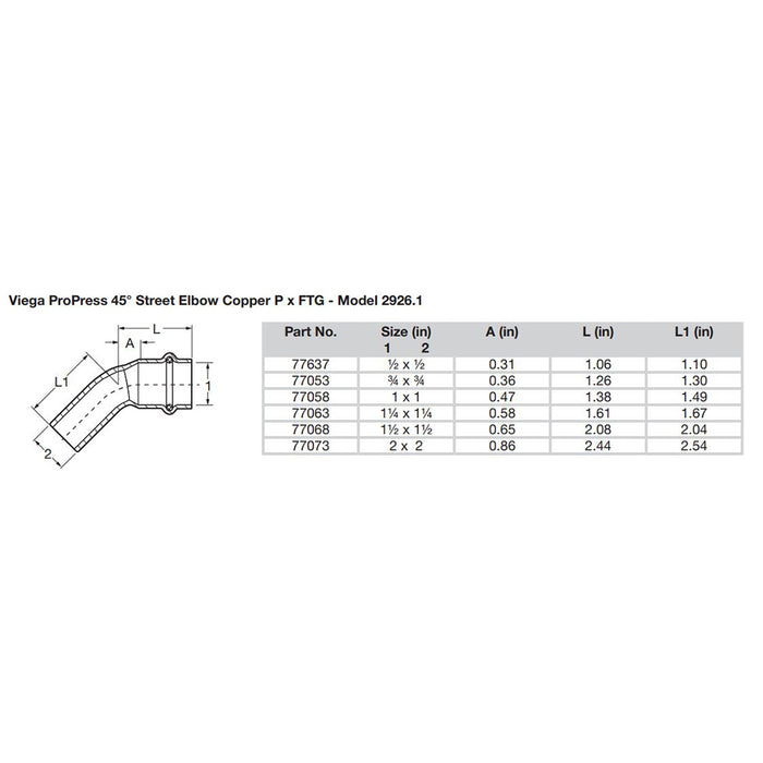 Viega ProPress 1" - 45 Copper Elbow - Street/Press Connection - Smart Connect Technology [77058]