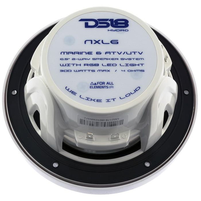 DS18 HYDRO 6.5" 2-Way Marine Speakers w/RGB LED Lights 300W - White [NXL-6]