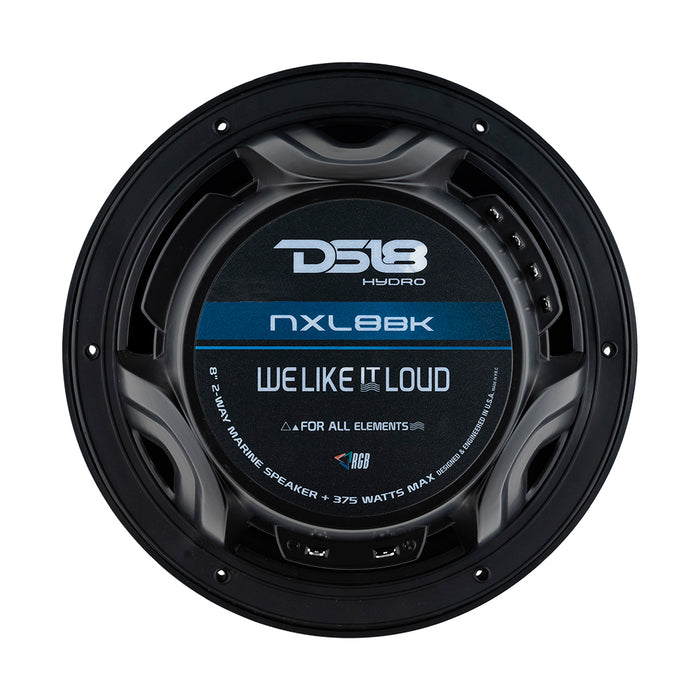 DS18 HYDRO 8" 2-Way Marine Speakers w/RGB LED Lights 375W - Matte Black [NXL-8BK]