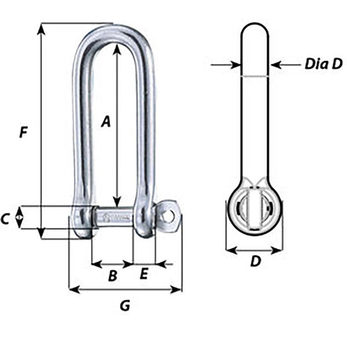 Wichard Captive Pin Long D Shackle - Diameter 5mm - 3/16" [01412]