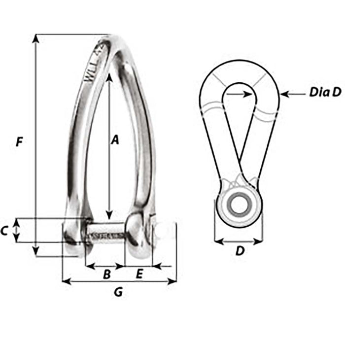 Wichard Captive Pin Twisted Shackle - Diameter 8mm - 5/16" [1424W]
