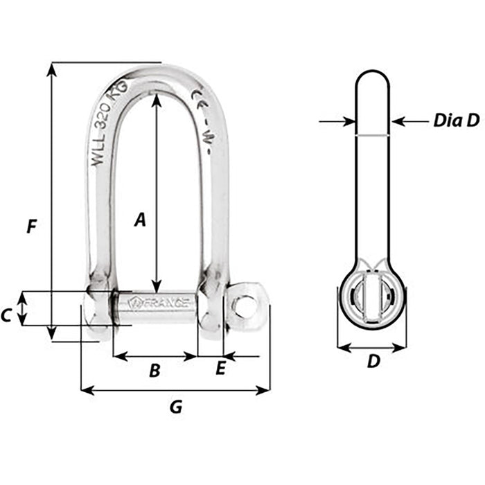 Wichard Self-Locking Long D Shackle - 10mm Diameter - 13/32" [01215]