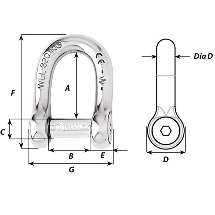 Wichard Self-Locking Allen Head Pin D Shackle - 8mm Diameter - 5/16" [1304W]