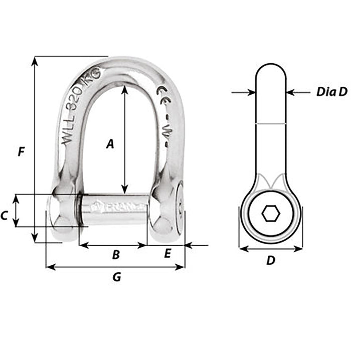 Wichard Self-Locking Allen Head Pin D Shackle - 12mm Diameter - 15/32" [01306]
